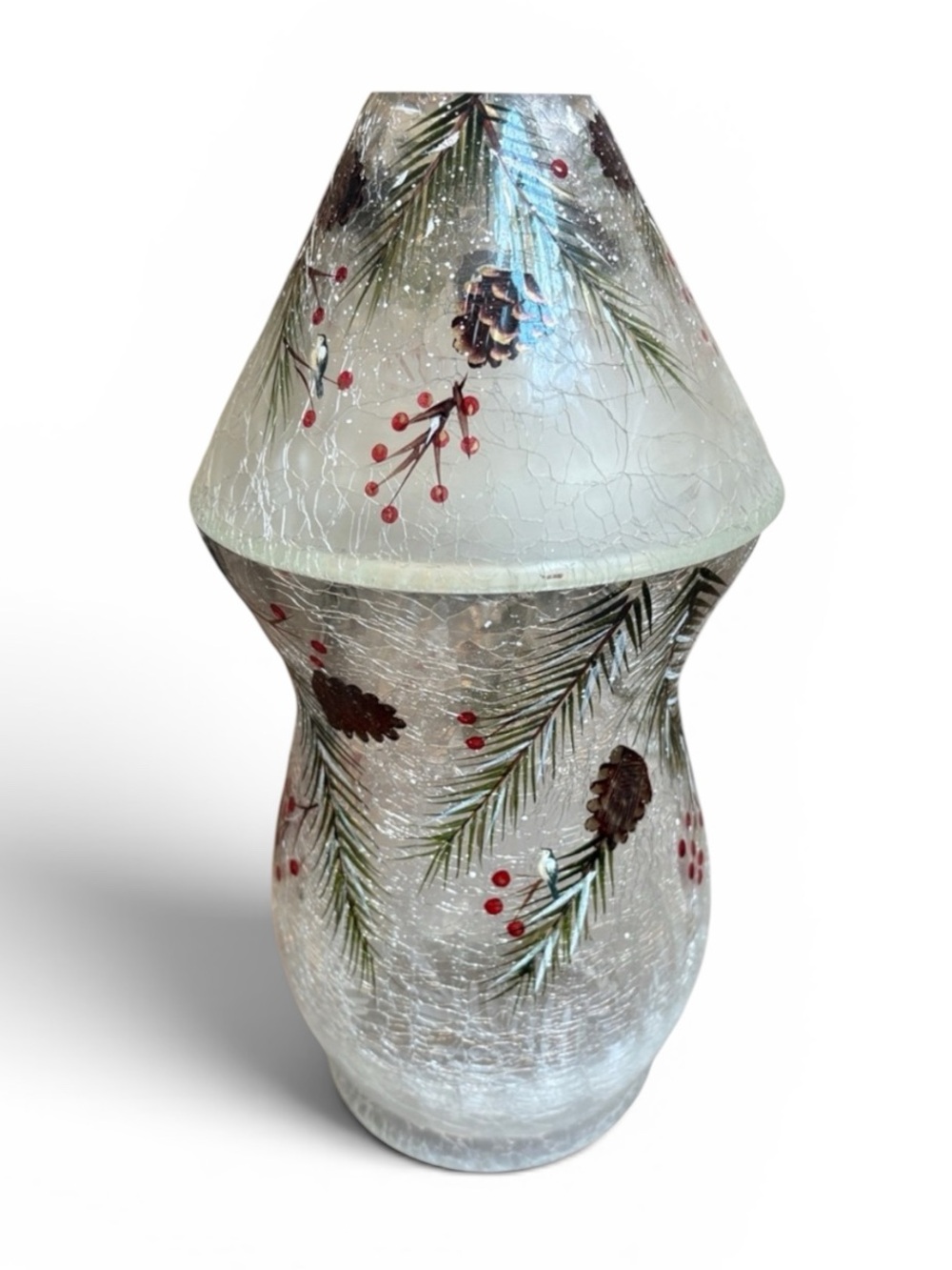 Yankee Candle Crackle Glass Hurricane and Topper Pinecone Holiday 11”H